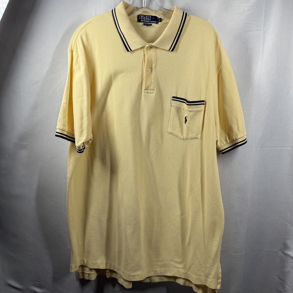 Polo Ralph Lauren Polo Shirt Mens XL Yellow Pocket Classic Cotton Prep Style‎